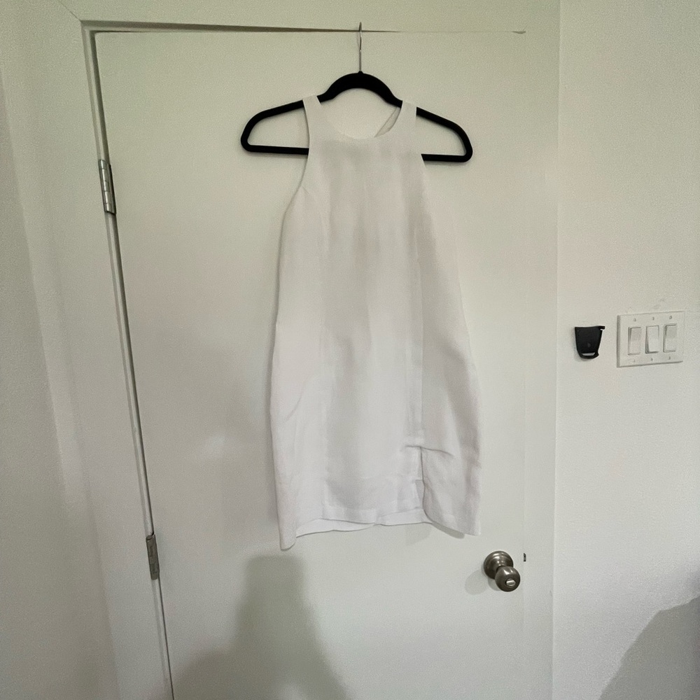 Skylar & Madison racerback white linen mini dress with side slit